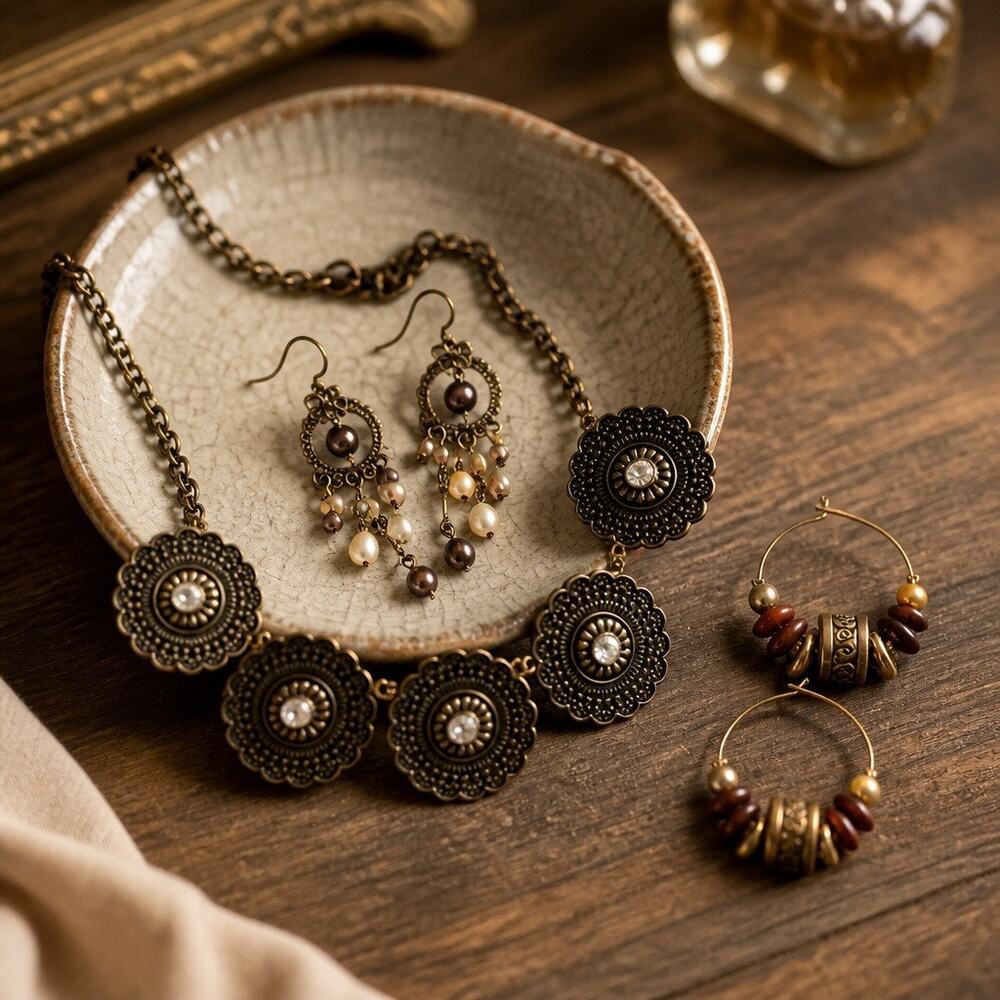 Captivating Vintage Boho Medallion Necklace Curated LOT (3-Piece Collection)